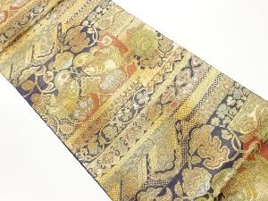 向かい鴛鴦に花唐草模様織出し袋帯